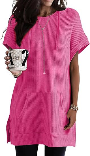 Sweat à capuche avec cordon de serrage, tricot gaufré, fente latérale, poche à la taille, T m301017 