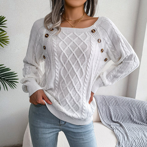 Lässiger Strickpullover mit quadratischem Ausschnitt und Nietenverzierung, m300572 