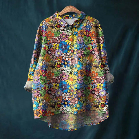 Chemise à manches longues en lin et bambou, à revers, polyvalente et tendance, m301040