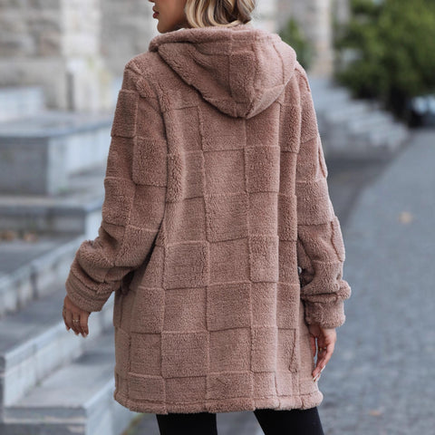 Autumn and winter new loose hooded long cardigan plush jacket m302062