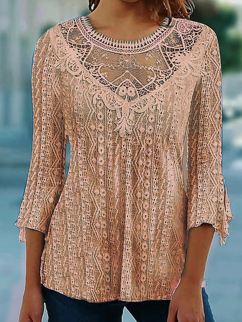 Nouvelle chemise confortable et décontractée à manches sept-quarts avec dentelle creuse et épissure m300154 