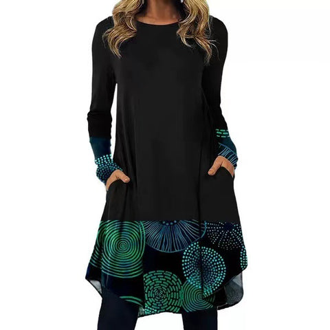 Color Block Round Neckline Long Sleeve Above Knee A line Dress m161512574 (5829410)