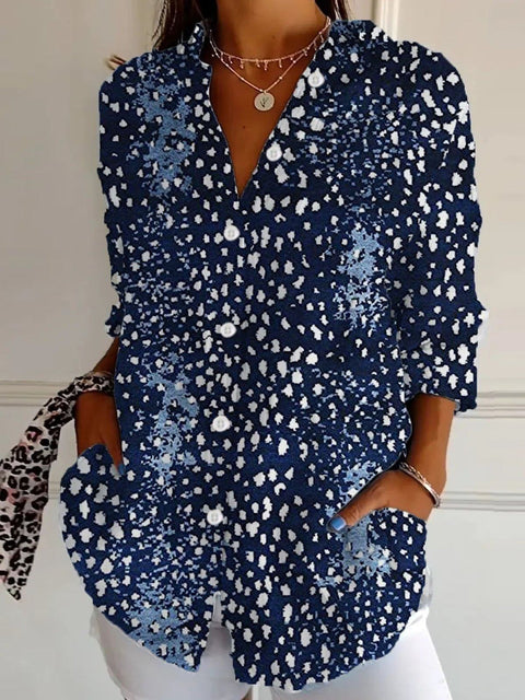 3D digital printing abstract pattern women's long-sleeved buckle linen shirt m302749-03