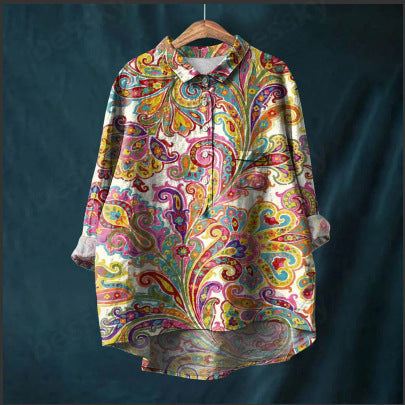 Chemise à manches longues en lin et bambou, à revers, polyvalente et tendance, m301040