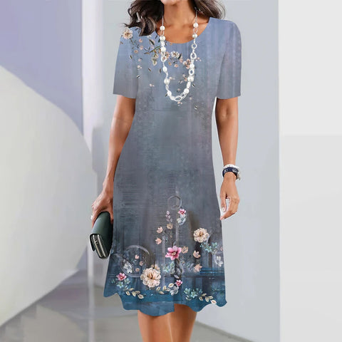 Robe ample à col rond et imprimé numérique pour femme, décontractée et tendance, M300038 
