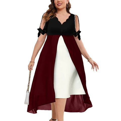Robe en deux pièces à col en V et manches mi-longues irrégulières m300022 