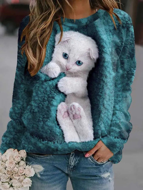 Frühlings- und Sommerpullover mit lockerem Animalprint und langen Ärmeln und Rundhalsausschnitt m300744 