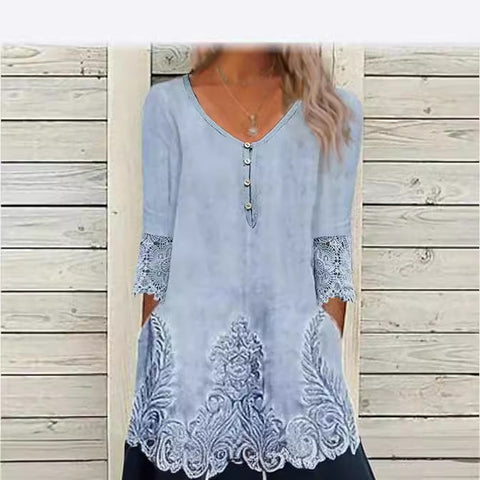 Robe à épissure en dentelle, jupe imprimée à manches courtes pour femme m300386 