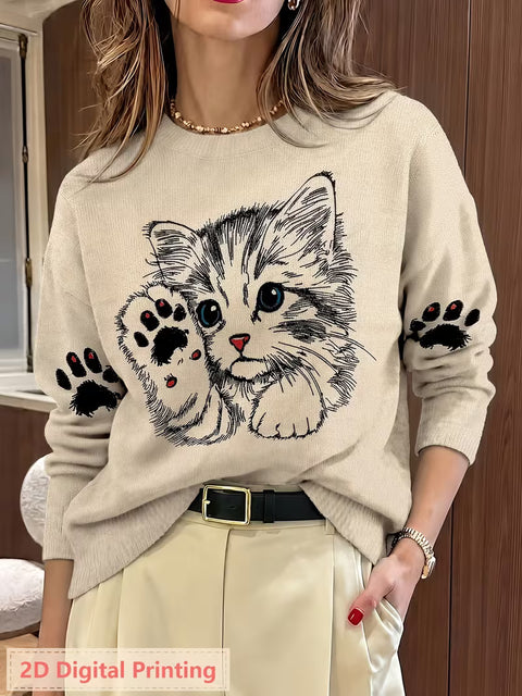 3D digital printing crew neck knitted sweater casual loose pullover FF303424 01