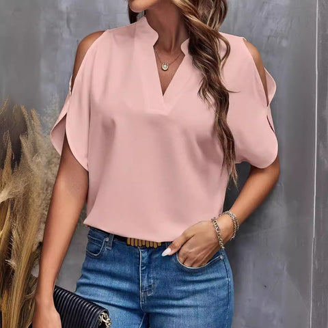 Nouveau haut à col en V et manches dénudées pour femme, style tempérament, m300876 