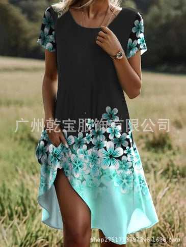 Floral print crew neck casual dress m303190