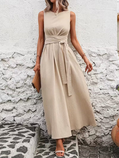Solid color casual strap sleeveless cotton dress m302806