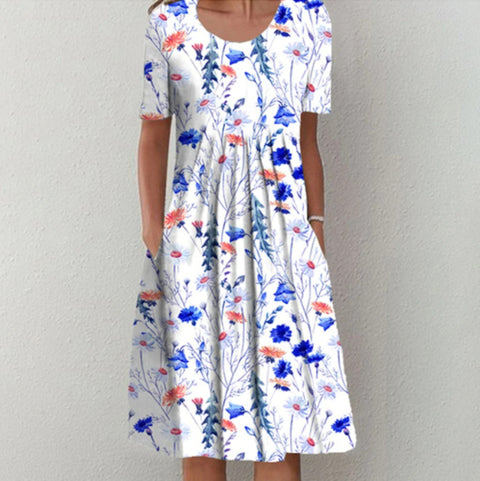 Nouvelle robe décontractée à manches courtes et col ras du cou imprimée m300930 