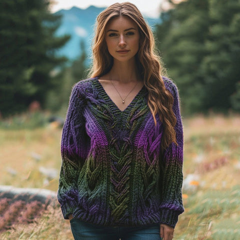 Autumn and winter loose V-neck top casual shoulder women's clothing thick needle sweater imitation wool m302039