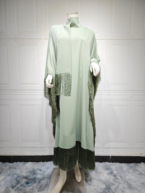 Robe de soirée haute couture à manches chauve-souris et pompons pour femme m301183 