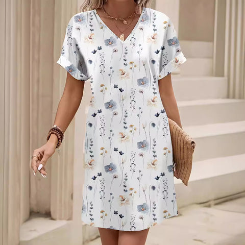 Kleid mit Fledermausärmeln und Pflanzenblumendruck für Damen, m300969 