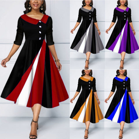 Robe longue à manches cinq-quarts et boutons imprimés en 3D m300864 