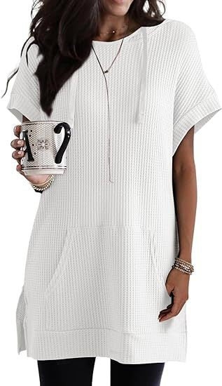 Sweat à capuche avec cordon de serrage, tricot gaufré, fente latérale, poche à la taille, T m301017 