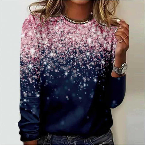 Rundhals-T-Shirt Damen Langarm Lose bedrucktes Oberteil m300648 
