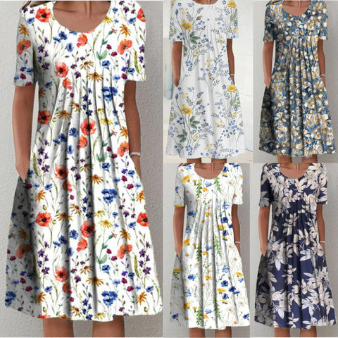 Nouvelle robe décontractée à manches courtes et col ras du cou imprimée m300930 