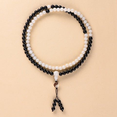 Bracelet chapelet taoïste en perles d'ébène blanc Bodhi, 108 perles Hunyuan, m3331295