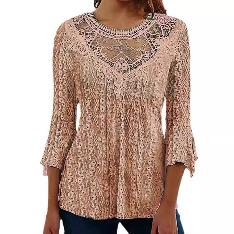 Nouvelle chemise confortable et décontractée à manches sept-quarts avec dentelle creuse et épissure m300154 