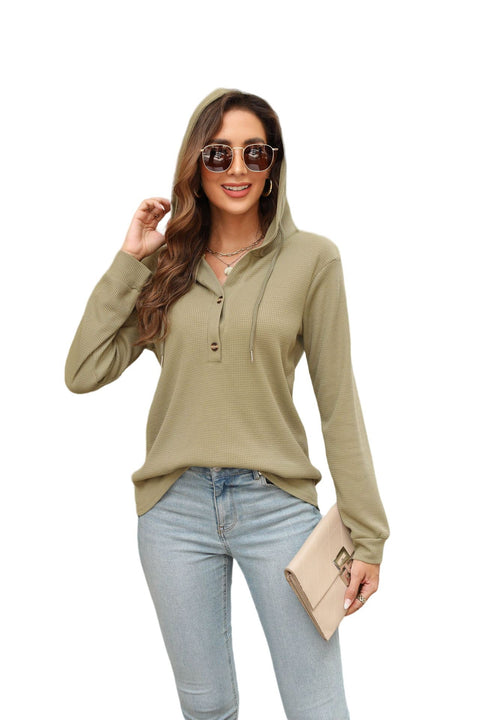 Waffel-T-Shirt mit Trägern und Kapuze, langärmlig, Damen, m300547 