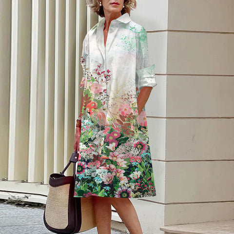 Robe chemise à boutons ouverts à une rangée, motif floral, impression numérique 3D, style vent doux, m300914 