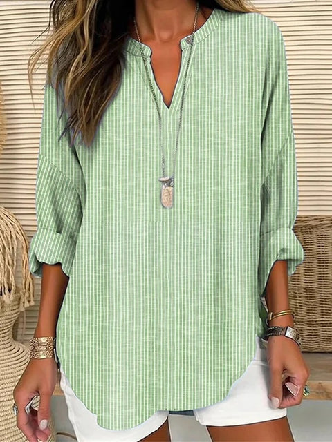 Small V-neck long-sleeved floral simple casual temperament T-shirt m302763