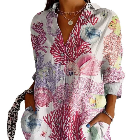 Chemise à manches longues tendance été, motif floral imprimé 3D, chemise m301226 