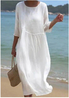 Robe longue à col ras du cou pour femme, imprimée, décontractée, tendance, m301059