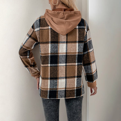 Lässiger Fleecepullover mit Kapuze, zweiteiliger, karierter Hoodie-Pullover m300799 
