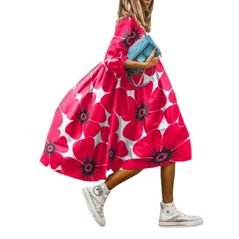 Robe décontractée à manches longues et col rond, taille ample, imprimée, M300179 
