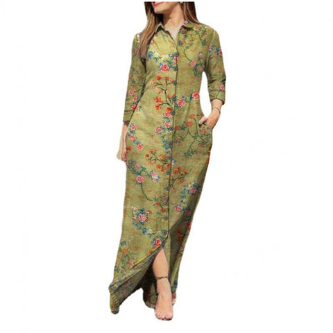 Robe décontractée pour femme, imprimée, avec poches, col à revers et boutons, longueur M300186 