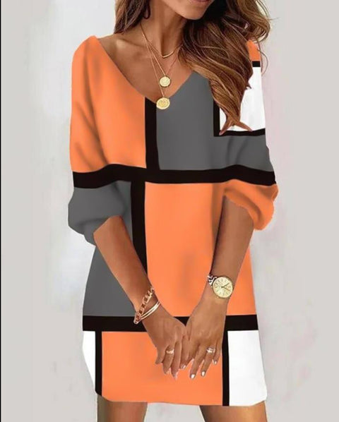 Robe décontractée à col en V pour femme, imprimée, m300735 