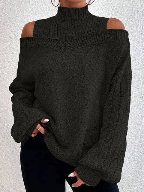 Schulterfreier Halbrollkragenpullover locker gestrickter Pullover Damen m300502 
