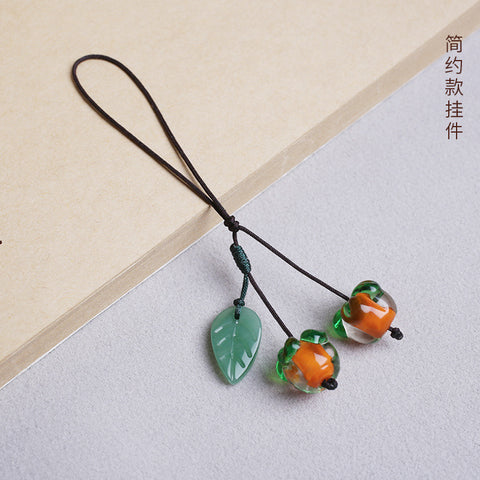 Porte-clés en forme de feuille de kaki émaillé rétro et magnifique, pendentif pour téléphone portable, Persimmon Ruyi m3331260 