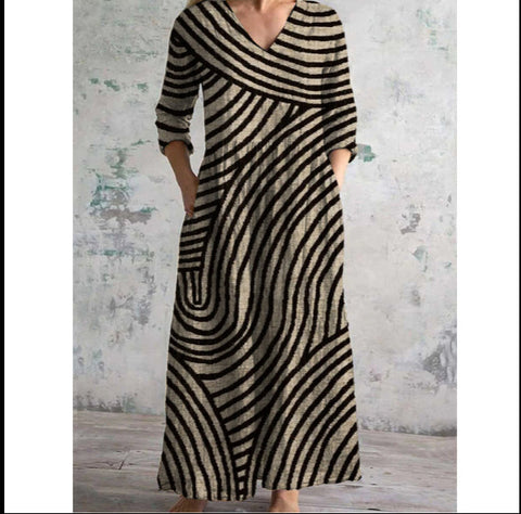 Robe décontractée d'été ample à manches longues imprimée en 3D m301729