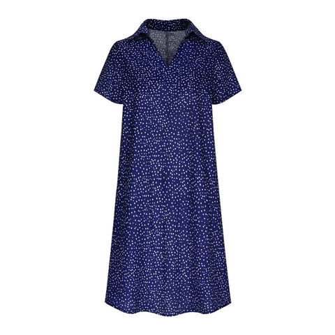 Langes Kleid, lässig, locker, V-Ausschnitt, bedruckt, gepunktet, Hemdkleid, m300919 