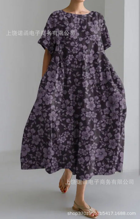 Robe longue ample à imprimé floral rétro pour femme m300916 