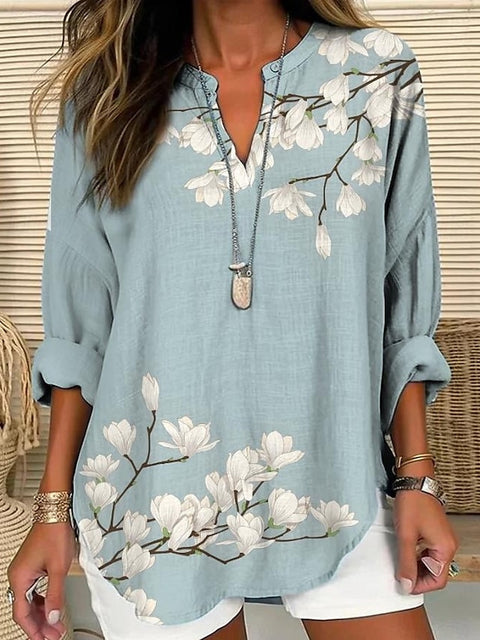 Petit T-shirt à manches longues et col en V pour femme, boutonné sur l'épaule, ourlet incurvé, m301361 