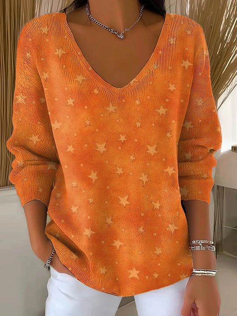Shoulder V-Neck Long Sleeve Pullover 3D Digital Printing Women's Top T-Shirt m302616