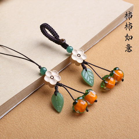Porte-clés en forme de feuille de kaki émaillé rétro et magnifique, pendentif pour téléphone portable, Persimmon Ruyi m3331260 
