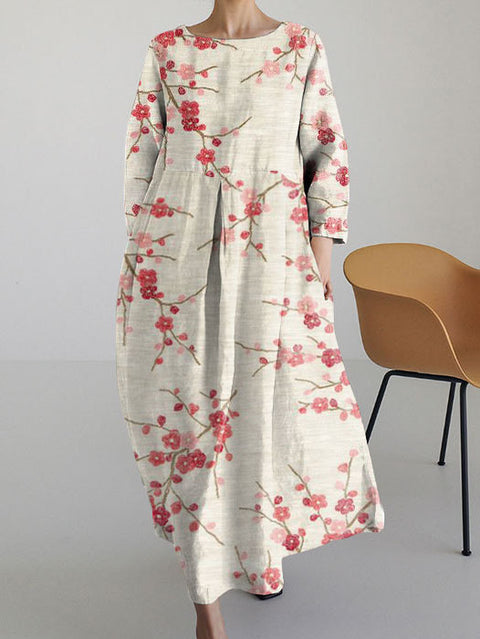 Lockeres, modisches Premium-Kleid mit Rundhalsausschnitt und langen Ärmeln und Aufdruck m301044