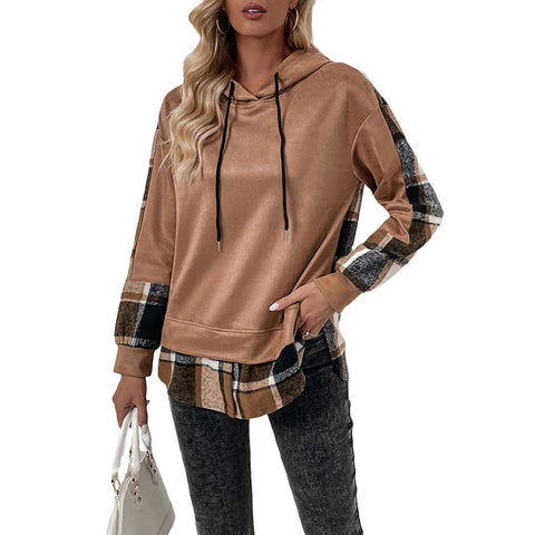 Lässiger Fleecepullover mit Kapuze, zweiteiliger, karierter Hoodie-Pullover m300799 