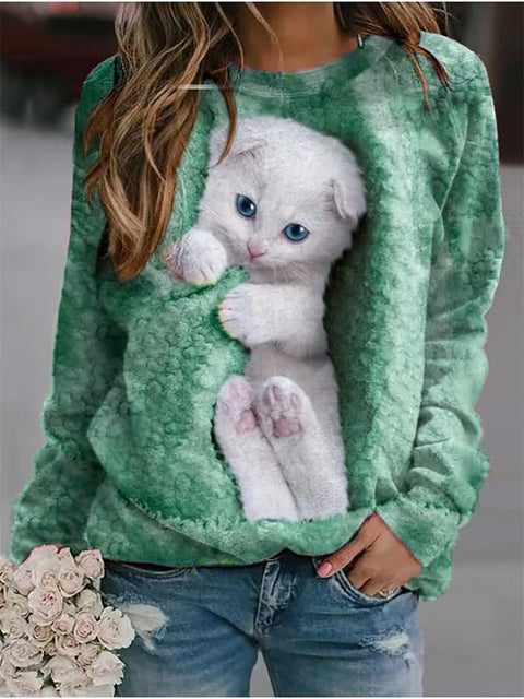 Frühlings- und Sommerpullover mit lockerem Animalprint und langen Ärmeln und Rundhalsausschnitt m300744 