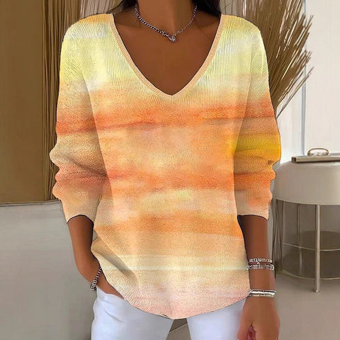 Shoulder V-Neck Long Sleeve Pullover 3D Digital Printing Women's Top T-Shirt m302616