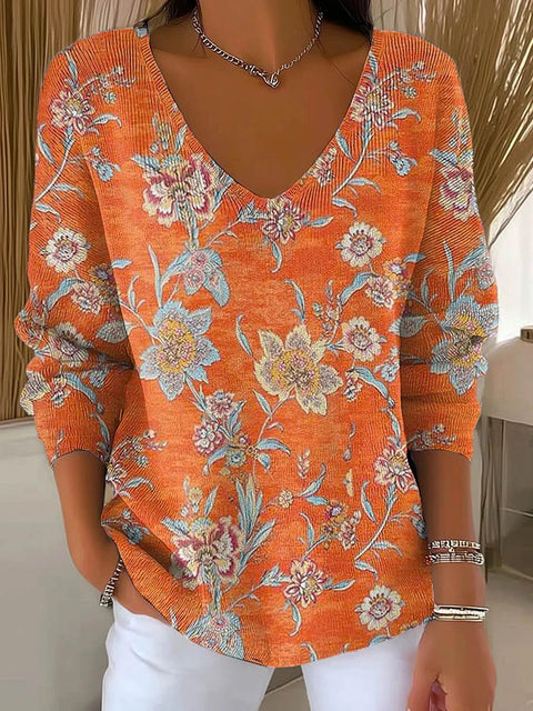 Shoulder V-Neck Long Sleeve Pullover 3D Digital Printing Women's Top T-Shirt m302616