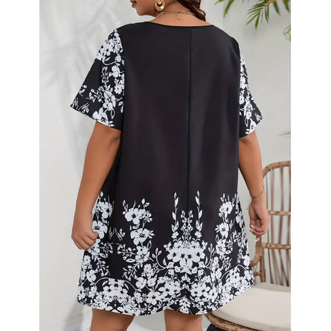 Robe ample, confortable et décontractée, à manches courtes, en maille imprimée et coutures M300199 