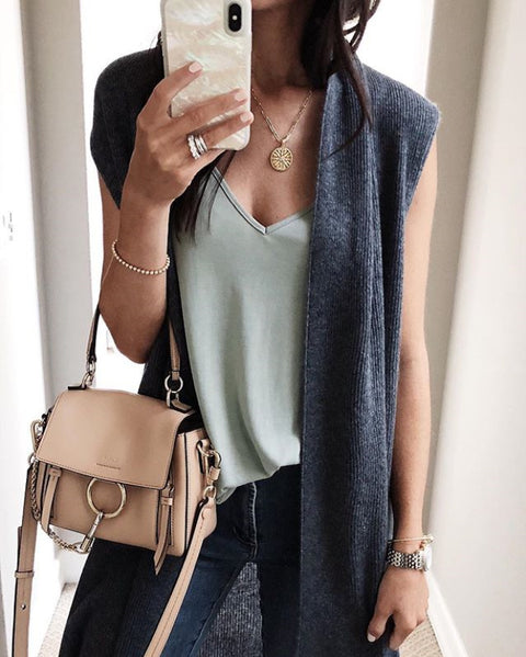 Cardigan tendance mi-long sans manches pour femme M300300 